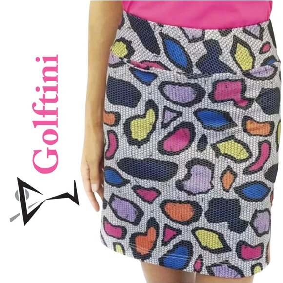 Golftini, Snakeskin Spotted Athletic Golf Skort, Jungle Juice, Pink, Orange - Picture 1 of 6